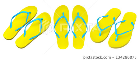 Set of beach flip-flops or sandals for summer holidays on white background. 134286873
