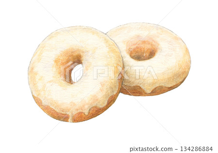 糖霜甜甜圈水彩鉛筆畫 134286884