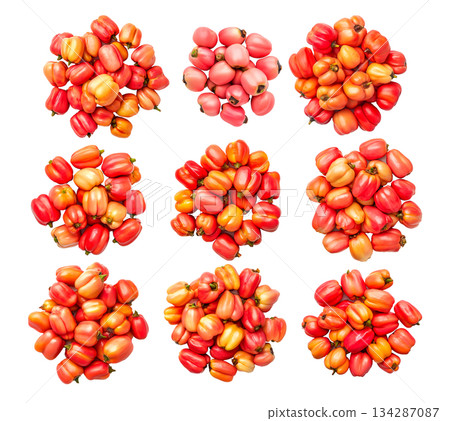 Set of fresh, colorful red and orange ackee isolated on white transparent background 134287087
