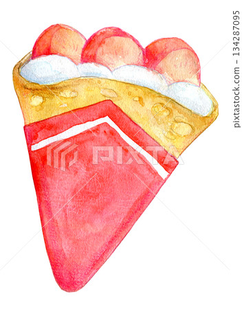 Watercolor illustration, hand-drawn illustration, strawberry crepe 134287095