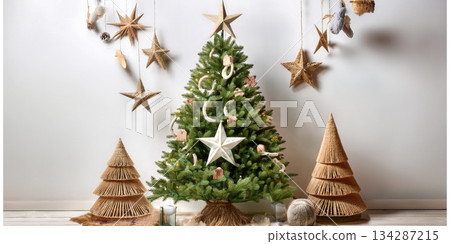 Rustic Paper Christmas Tree Decor Made From Brown Rosette Ornaments for Holiday Home Decoration 134287215