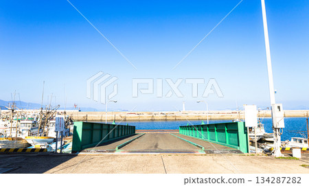 The ferry terminal for Hashirishima Island, located off the coast of the Seto Inland Sea in Fukuyama City, Hiroshima Prefecture 134287282