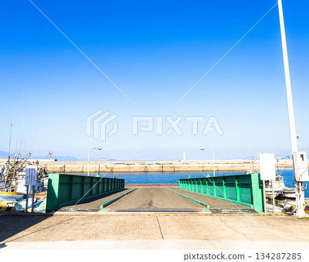 The ferry terminal for Hashirishima Island, located off the coast of the Seto Inland Sea in Fukuyama City, Hiroshima Prefecture The ferry terminal for Hashirishima Island, located off the coast of the Seto Inland Sea in Fukuyama City, Hiroshima Prefecture 134287285