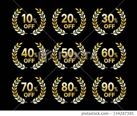 Laurel 促銷折扣價（10-90% 折扣）圖示標籤套裝金色 134287385