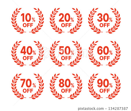 Laurel 促銷折扣率（10-90% 折扣）圖示標籤套裝 紅色 134287387