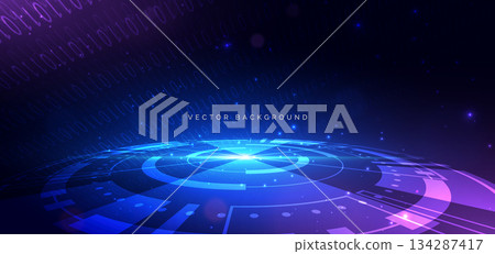 Abstract digital data binary code diagonal on blue background with light effect. 134287417