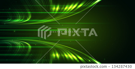 Abstract green speed curve lines on dark green background. Technology futuristic hi speed internet concept. Abstract green speed curve lines on dark green background. Technology futuristic hi speed internet concept. 134287430
