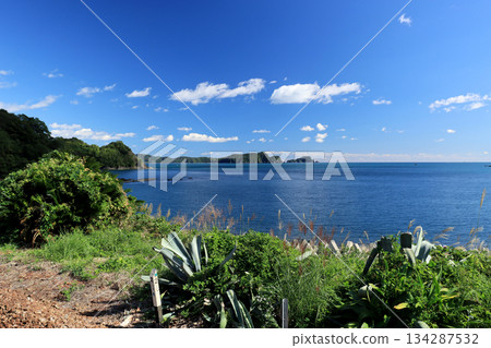 The blue waters and sky of the Pacific Ocean can be seen from the unmanned station next to the coast The blue waters and sky of the Pacific Ocean can be seen from the unmanned station next to the coast 134287532