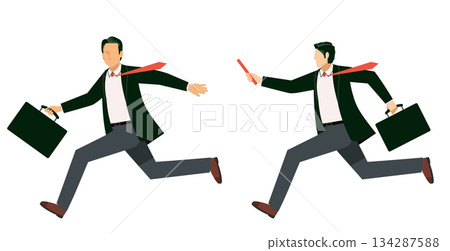圖:一位奔跑的男性商人傳遞商業接力棒 | 商業傳承/工作交接 圖:一位奔跑的男性商人傳遞商業接力棒 | 商業傳承/工作交接 134287588
