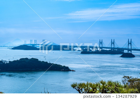 The Seto Ohashi Bridge and the Shikoku region seen from Mt. Washu in early spring 2 Kurashiki City, Okayama Prefecture The Seto Ohashi Bridge and the Shikoku region seen from Mt. Washu in early spring 2 Kurashiki City, Okayama Prefecture 134287929
