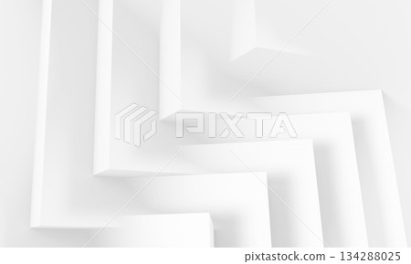 A clean, white abstract composition featuring geometric, stepped forms. 3d render A clean, white abstract composition featuring geometric, stepped forms. 3d render 134288025