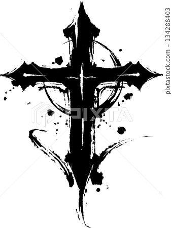 Cross and crescent moon ink painting design 134288403