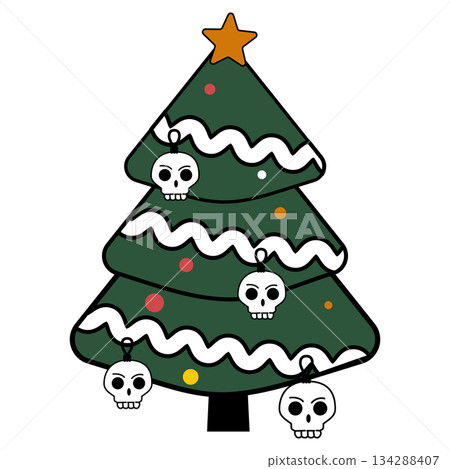 Gothic Christmas tree with skulls icon 134288407