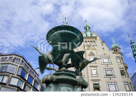 Storkespringvandet Famous stork fountain Copenhagen, Denmark 134288534