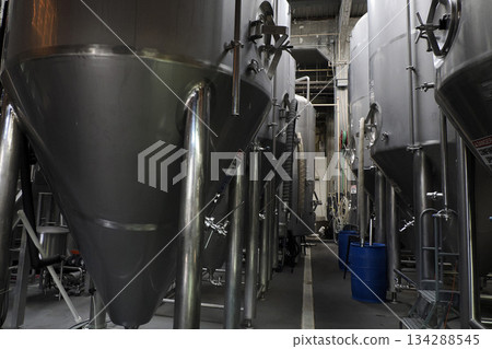 modern beer brewery machines detail close up modern beer brewery machines detail close up 134288545