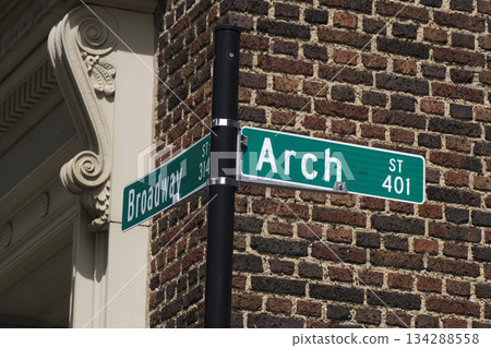 broadway arch cincinnati intersection sign 134288558