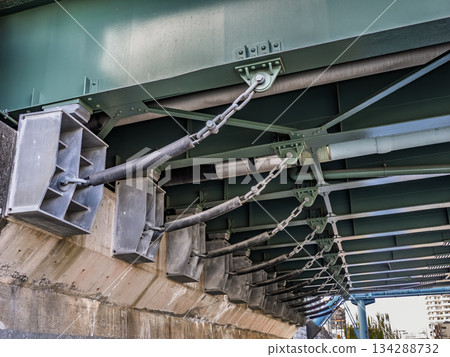 安裝在橋樑底部的橋樑防墜落裝置[緩衝鏈] 134288732