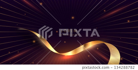Luxury dark purple background with gold ribbon and lighting effect. 134288782