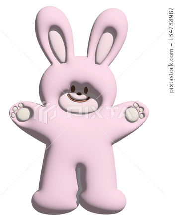 Illustration of happy pink bunny in 3D for model, merchandise, rabbit cartoon, character, comic, happy easter, emoji, mood, emotion, emotion, feeling, zoo, souvenir shop, pin, animal brooch, sticker 134288982