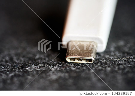 Close-up of USB-C connector Close-up of USB-C connector 134289197
