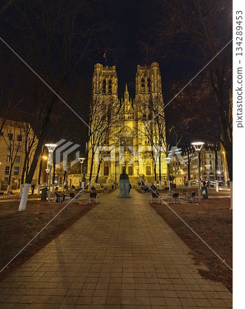 Gothic night Cathedral of Saint Michael and Gudula in Brussels Belgium 134289453