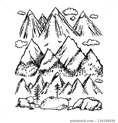 A set of isolated vector stylized mountain ranges 134289836