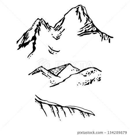 Three mountain ranges in vector style 134289879
