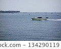 Zushi City, Kanagawa Prefecture: Zushi/Hayama: A small boat sails lightly off the coast of Hayama on a midsummer day. 134290119