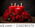 Advent wreath with red candles in low key 134290370