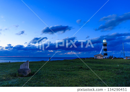 Nyudosaki Lighthouse in autumn after sunset, Oga City, Akita Prefecture 134290451