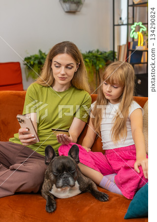 Mother daughter dog online card payment safety rules limit teach gesture okay lesson complete secure Mother daughter dog online card payment safety rules limit teach gesture okay lesson complete secure 134290824