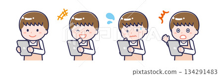 一名男性「育兒工作者」正在使用平板電腦 134291483