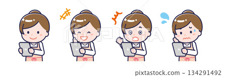 一名女性「育兒工作者」正在使用平板電腦 一名女性「育兒工作者」正在使用平板電腦 134291492