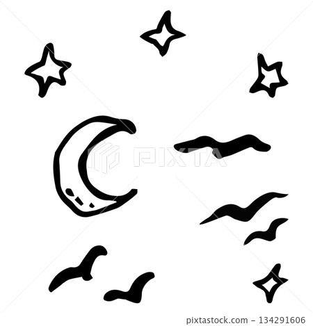 Night sky with stars, moon 134291606