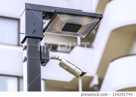Yokohama cityscape in Japan: Security cameras on street corners. Eyes watching over apartment parking lots, etc. = Yokohama city 134291745