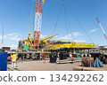 Offshore platform under construction with crane. 134292262