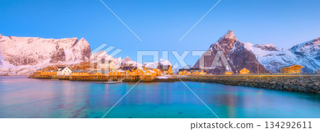 Lofoten Islands, Norway. Picturesque view of traditional Norwegian fishermen's houses. Lofoten Islands, Norway. Picturesque view of traditional Norwegian fishermen's houses. 134292611