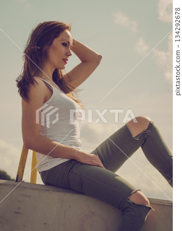 Fashion model woman outdoor Fashion model woman outdoor 134292678