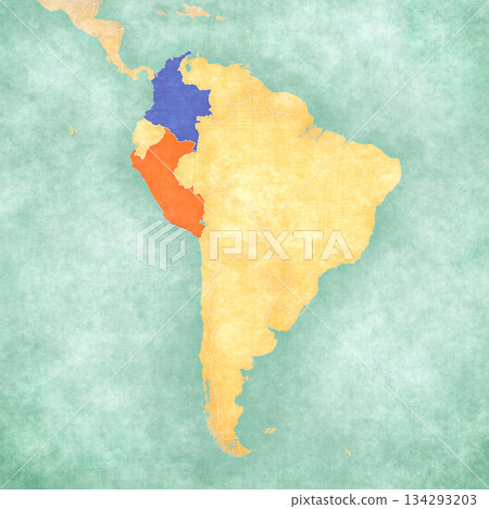 Map of South America - Colombia and Peru 134293203