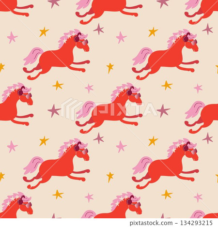 Red Horse Zodiac Seamless Pattern 134293215