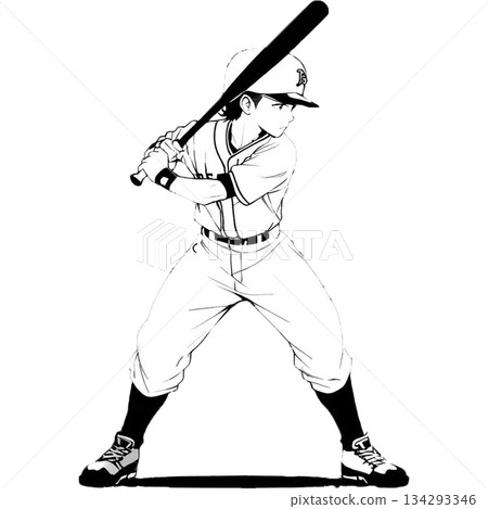 棒球擊球手 - 專業棒球風格的擊球姿勢插圖 134293346
