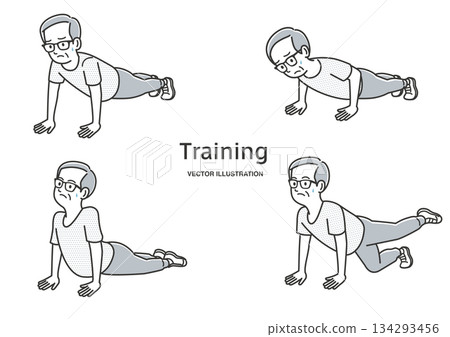 一位老人在做伏地挺身 一位老人在做伏地挺身 134293456