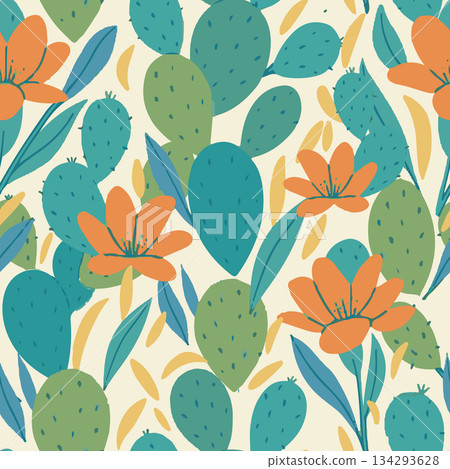 Desert cactus and bright flower surface pattern design perfect for textile, printing, wrapping paper, and home decor. Desert cactus and bright flower surface pattern design perfect for textile, printing, wrapping paper, and home decor. 134293628