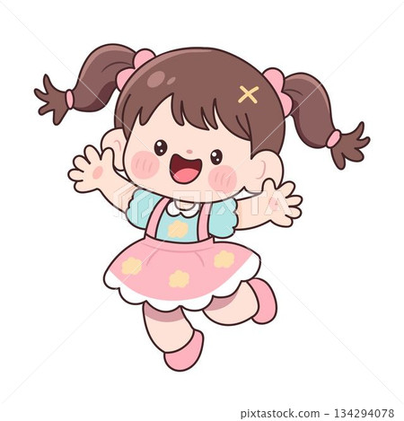 Cute cartoon girl Smiling line art outline drawing for coloring book 134294078