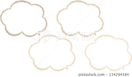 A set of various brown speech bubbles. Cloud-shaped speech bubbles drawn with crayons. Cute and doodle-like. 134294384