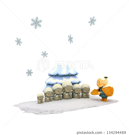 雪花、傘地藏菩薩和一位慈祥的老人 雪花、傘地藏菩薩和一位慈祥的老人 134294489