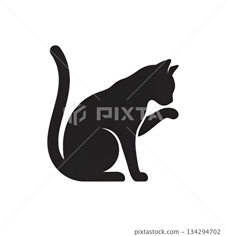 Grooming cat silhouette 134294702