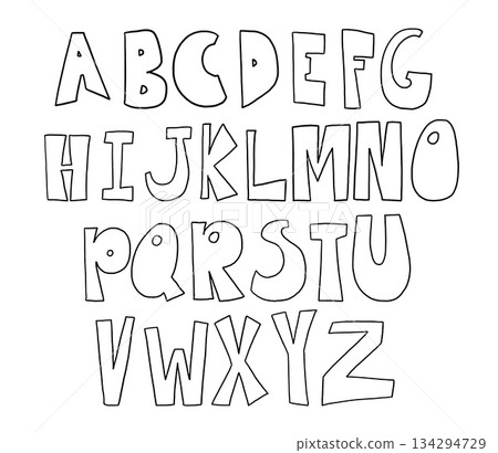 Hand drawn A to Z alphabet letters outlines for colouring book, font, typography, text, message, campaign badge, initials, name design, print, calligraphy, sticker, poster, cute patch, brooch, pin Hand drawn A to Z alphabet letters outlines for colouring book, font, typography, text, message, campaign badge, initials, name design, print, calligraphy, sticker, poster, cute patch, brooch, pin 134294729