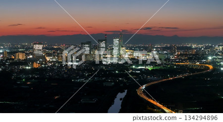 Aerial view of Saitama New City from the Minuma rice fields in Saitama Prefecture. Aerial view of Saitama New City from the Minuma rice fields in Saitama Prefecture. 134294896