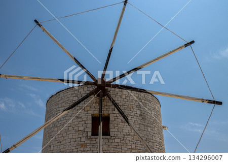 Detail of a historical windmill, Kerkyra, Corfu, Greece Detail of a historical windmill, Kerkyra, Corfu, Greece 134296007